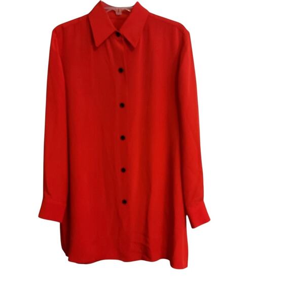 Linda Allard Ellen Tracy Red 100% Silk Button Front Tunic Dress Size 10 - Picture 14 of 14